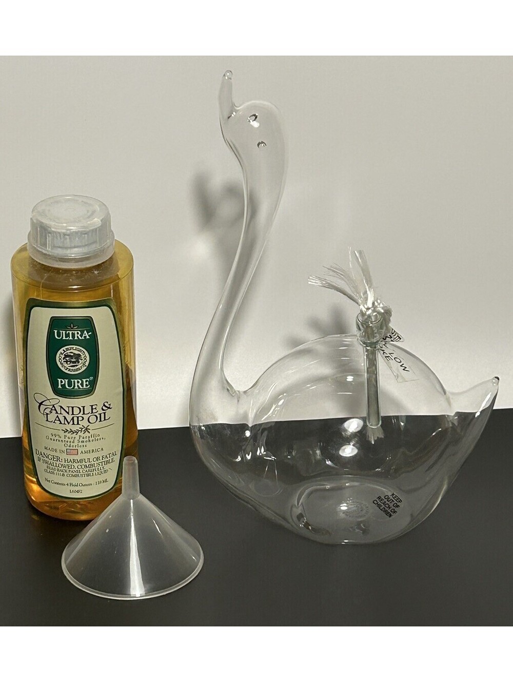 Vintage Lamplight Farms Glass Swan Hand-Blown Oil Lamp Delicate Glass 1980’s